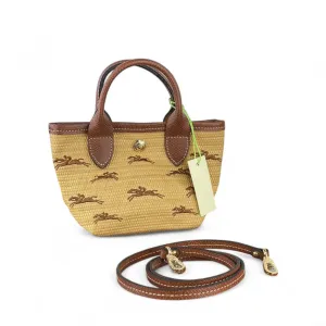 🍂 Longchamp Le Pliage Brown Straw Mini Bag – Timeless Equestrian Elegance 🐎✨