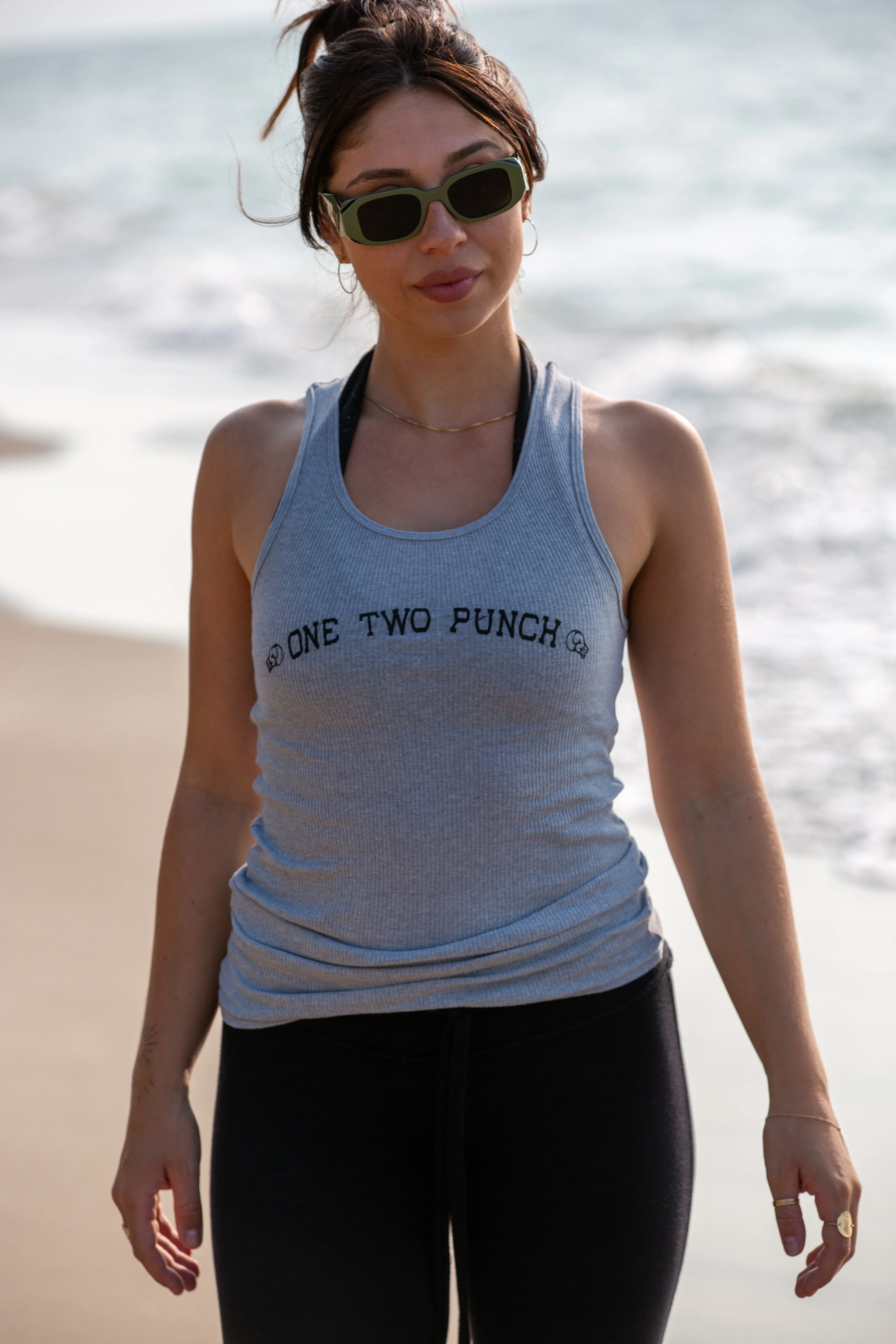 1-2 PUNCH BOYFRIEND TANK-HEATHER GREY