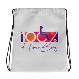 100% Human Being (Light Grey Drawstring Bag)
