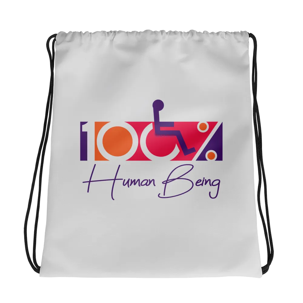 100% Human Being (Light Grey Drawstring Bag)