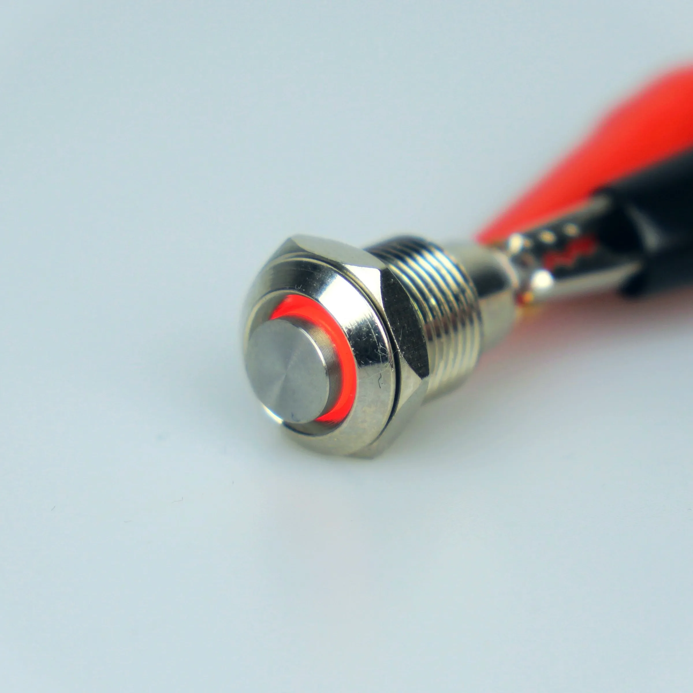 10mm AV Illuminated Latching Switch Red Ring - Raised Actuator