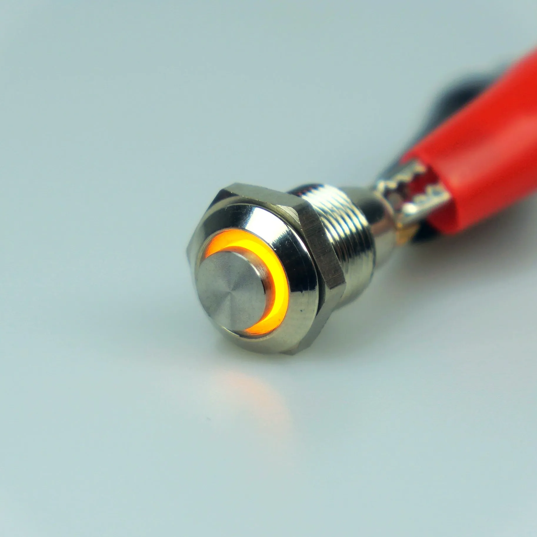 10mm AV Illuminated Latching Switch Yellow Ring - Raised Actuator