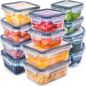 [12-Pack] Food Storage Containers with Lids - Plastic Food Containers with lids - Plastic Containers with lids - Airtight Leak Proof Easy Snap Lock and BPA Free Plastic Container Set for Kitchen Use