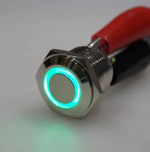 16mm AV Illuminated Momentary Switch Green Ring