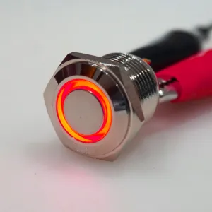 16mm AV Illuminated Momentary Switch Red Ring