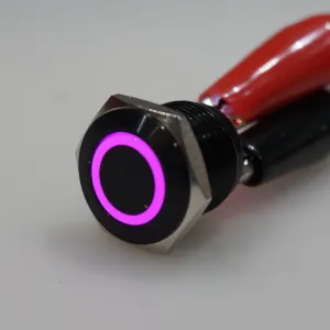 16mm Black AV Illuminated Momentary Switch Purple Ring