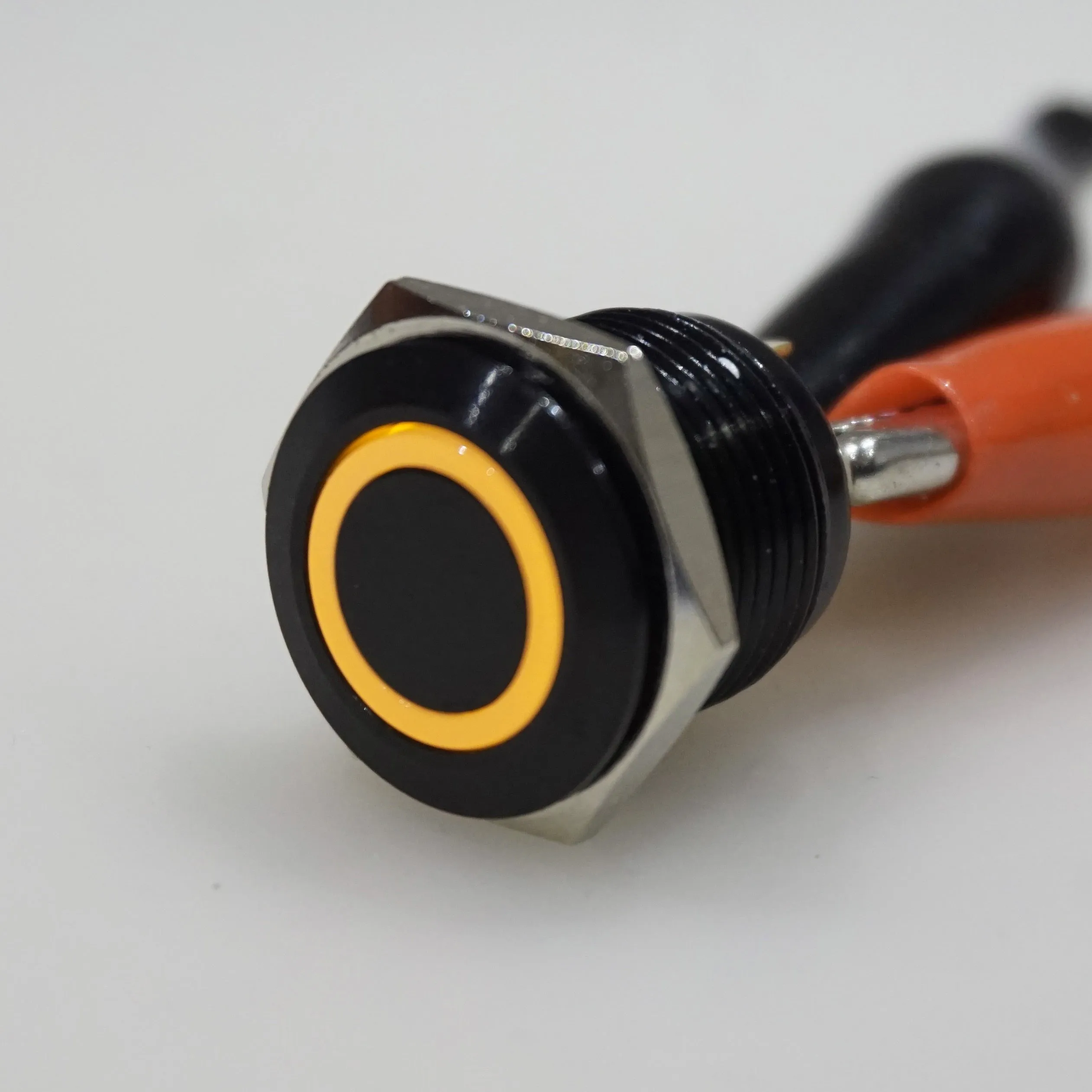 16mm Black AV Illuminated Momentary Switch Yellow Ring
