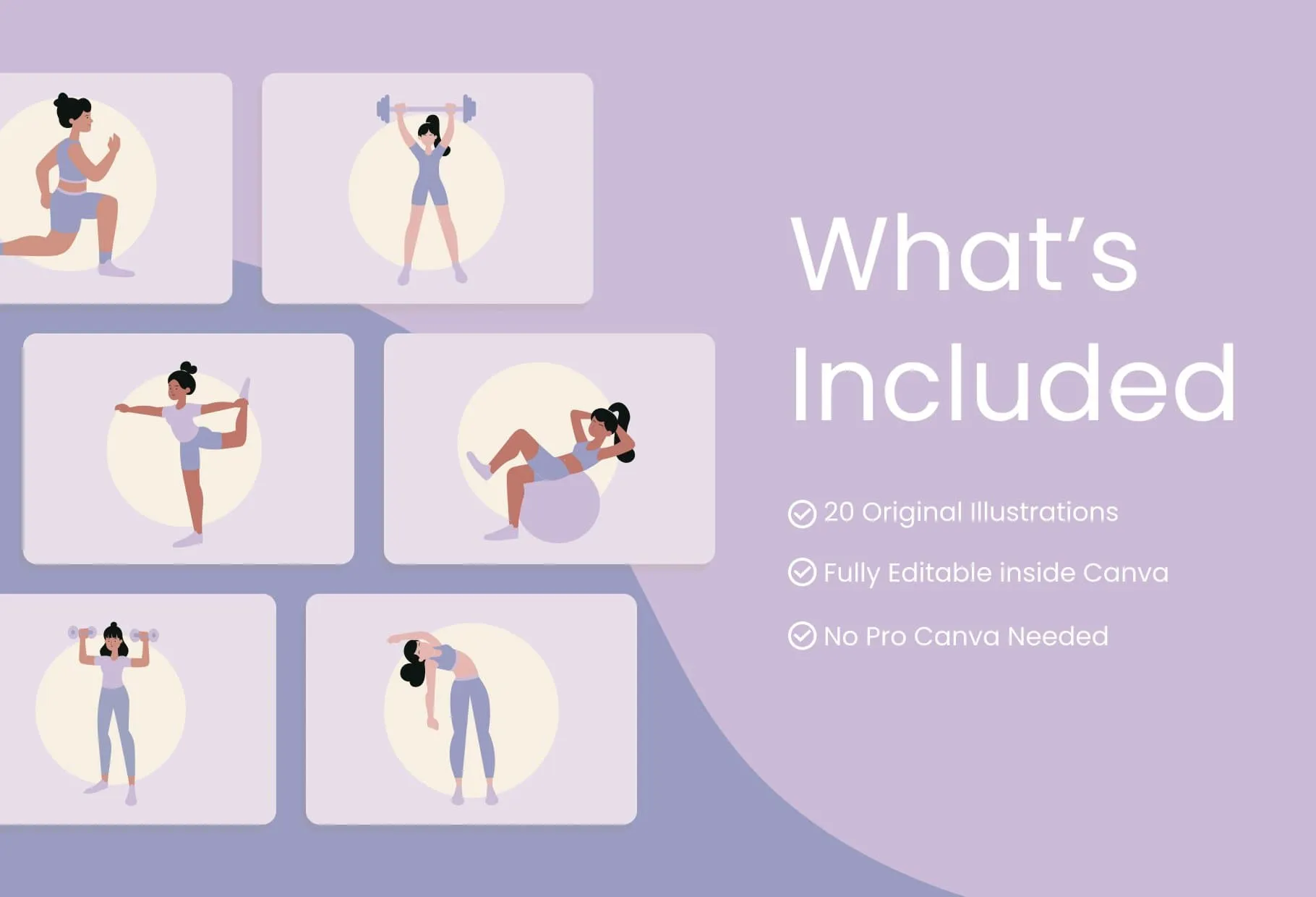 20 Unique Fitness Illustrations Fully Editable in Canva