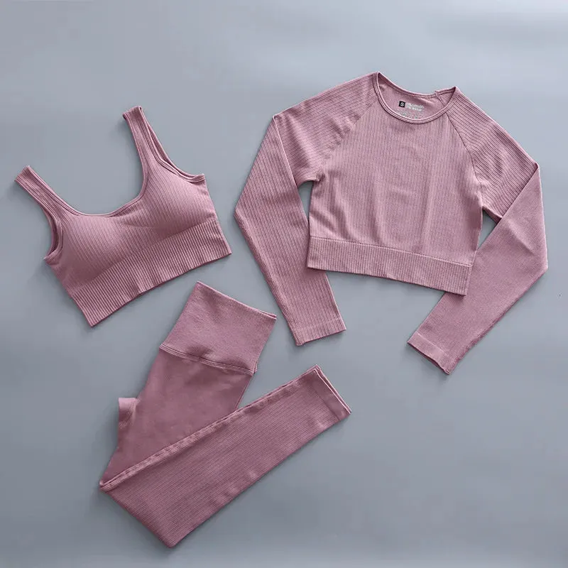 2/3 Piece Set Women Gym Wear Seamless Yoga Set Sports Bra Crop Top High Waist Leggings Fitness Sportswear Workout Outfits Woman
