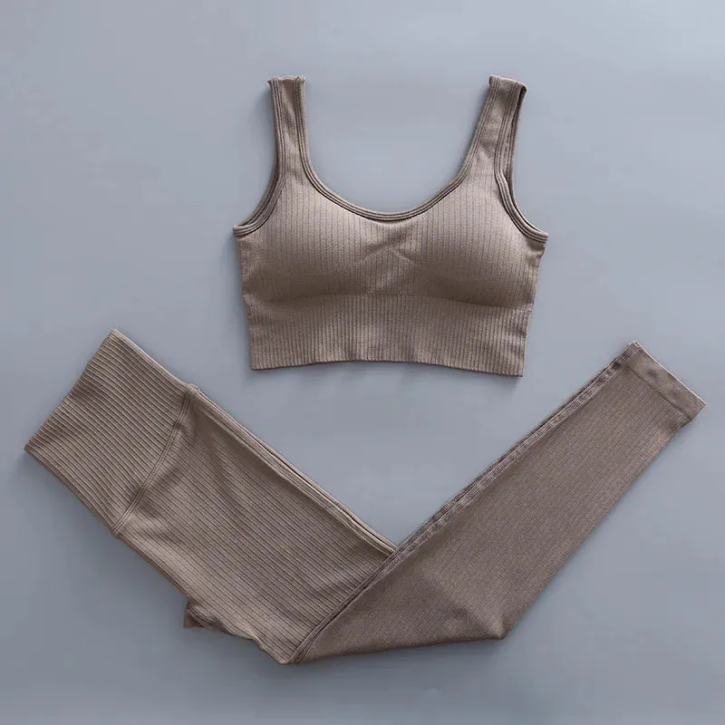 2/3 Piece Set Women Gym Wear Seamless Yoga Set Sports Bra Crop Top High Waist Leggings Fitness Sportswear Workout Outfits Woman