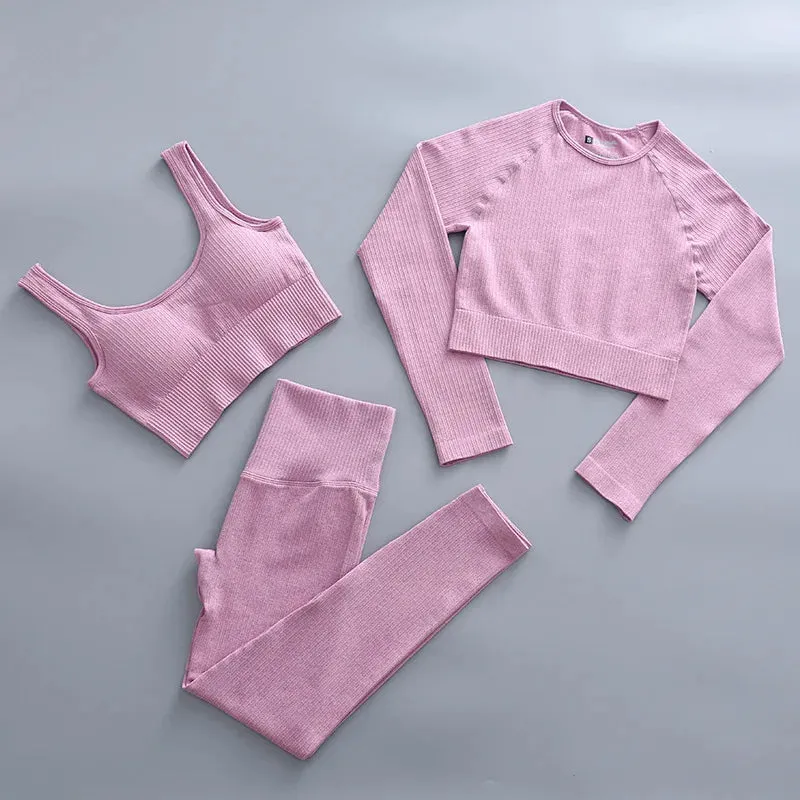2/3 Piece Set Women Gym Wear Seamless Yoga Set Sports Bra Crop Top High Waist Leggings Fitness Sportswear Workout Outfits Woman