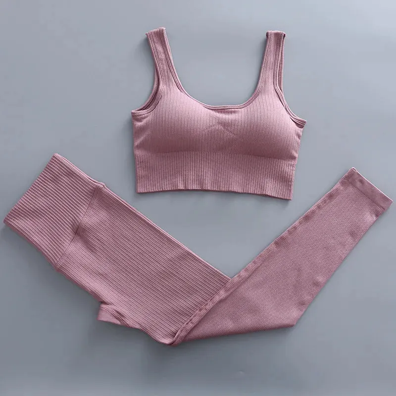 2/3 Piece Set Women Gym Wear Seamless Yoga Set Sports Bra Crop Top High Waist Leggings Fitness Sportswear Workout Outfits Woman