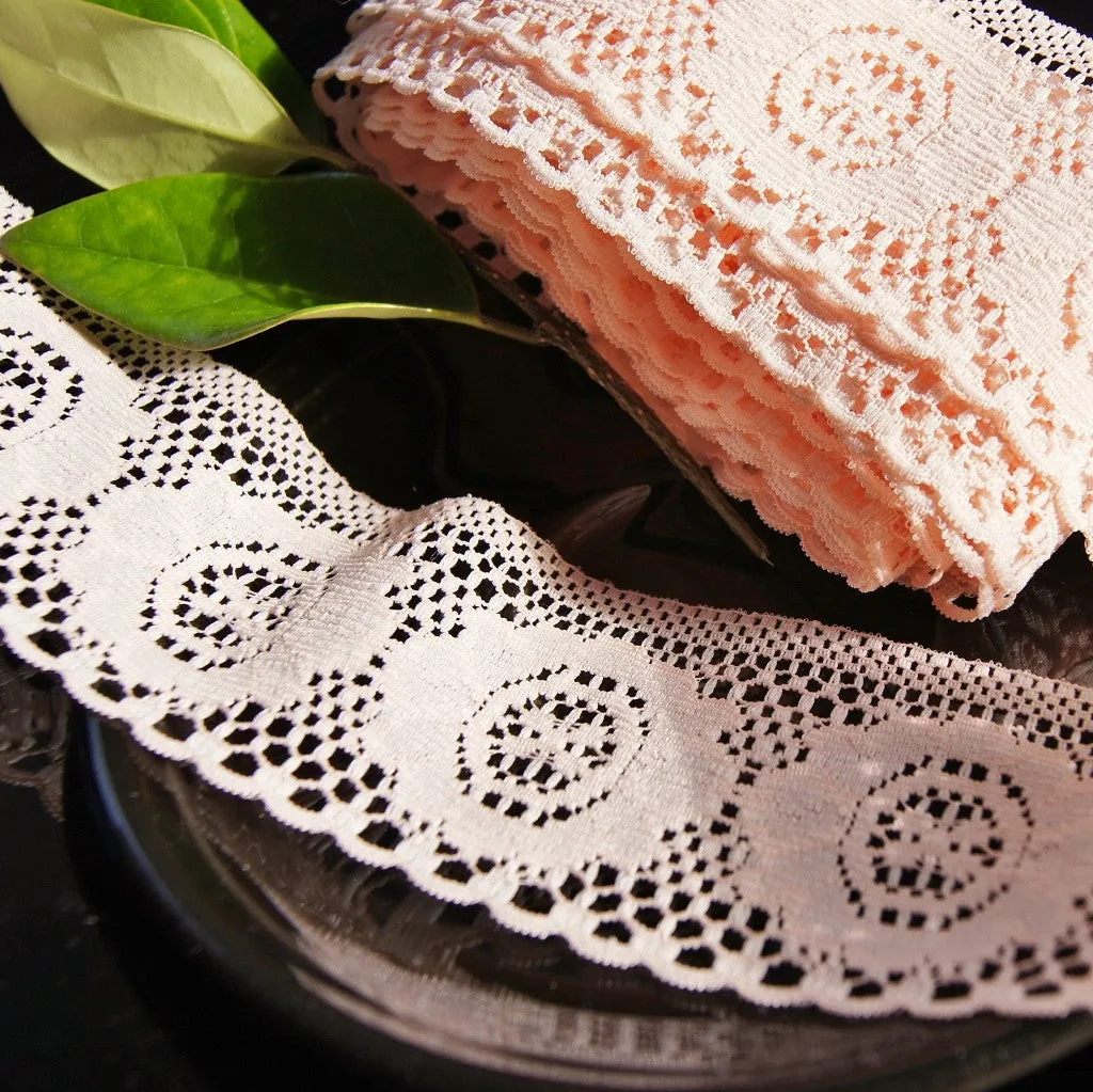 2" Medallion Floral Lace Trim - Peach