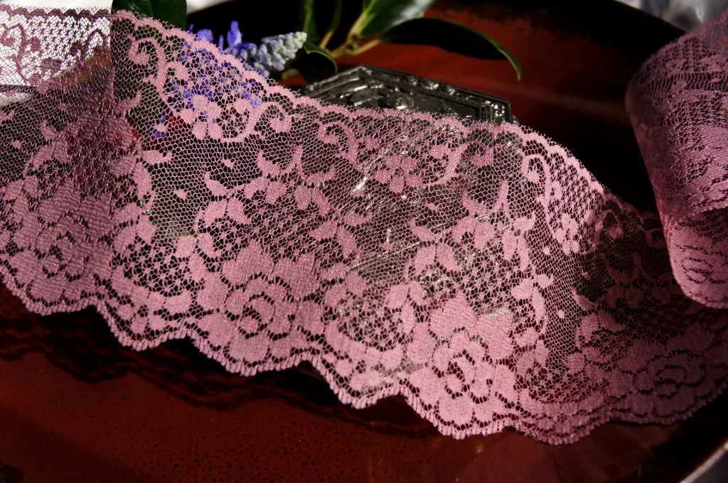 3½" Floral Lace Trim - Dusty Rose