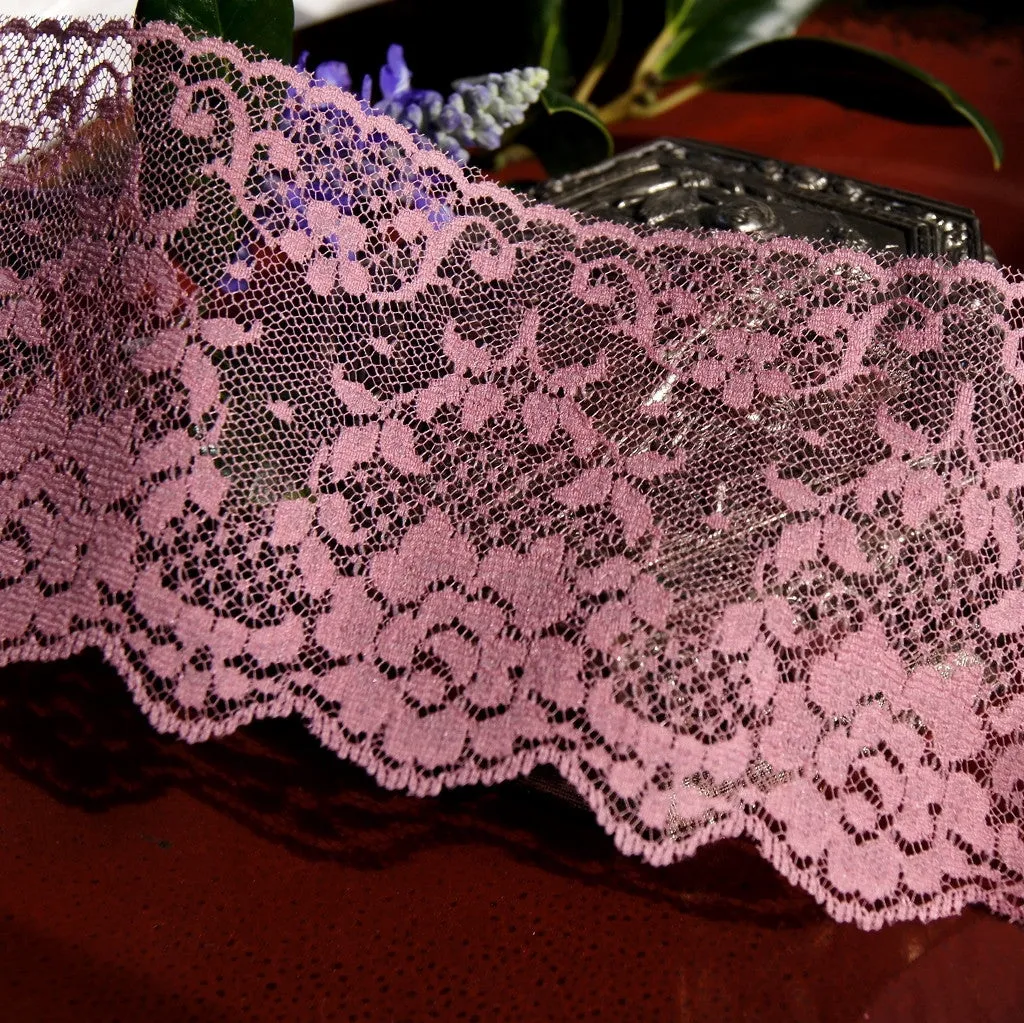 3½" Floral Lace Trim - Dusty Rose