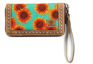 A770015427 Ariat Clutch Wallet Sunflower Print Blue