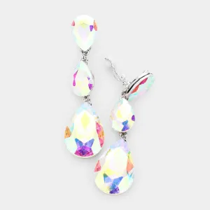 AB Crystal Triple Teardrop Clip-on Pageant Earrings on Silver | 439143