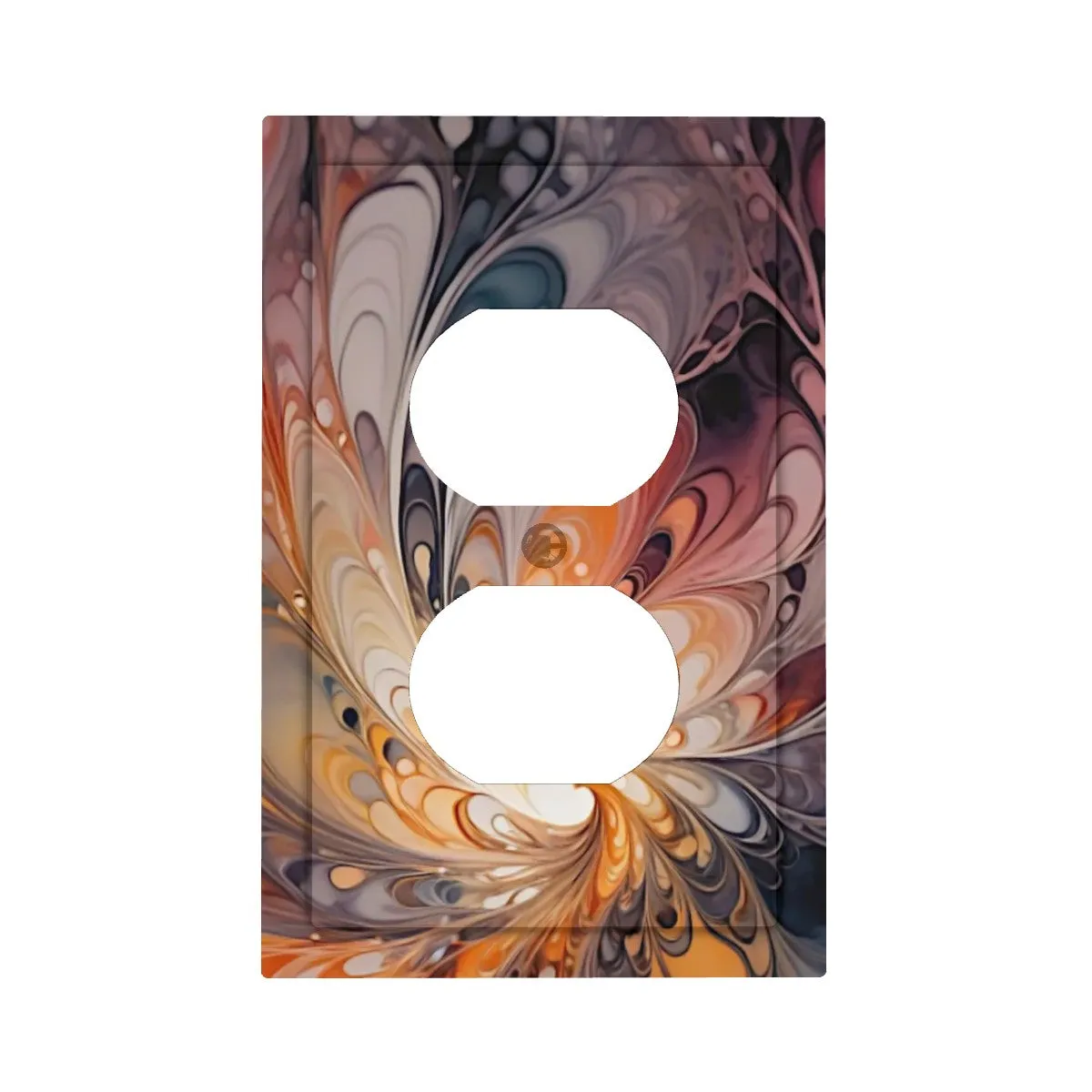 Abstract Art Decorative Switch Plate Cover with Beveled Edges- Warm Orange Brown Acrylic Pour Artwork