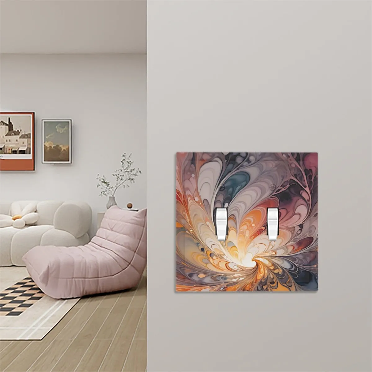 Abstract Art Decorative Switch Plate Cover with Beveled Edges- Warm Orange Brown Acrylic Pour Artwork