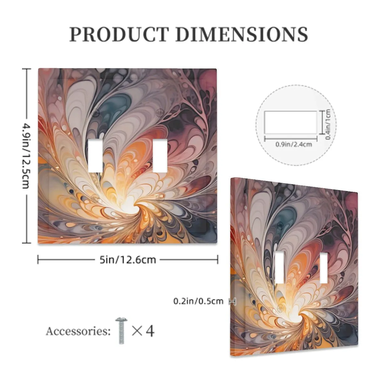 Abstract Art Decorative Switch Plate Cover with Beveled Edges- Warm Orange Brown Acrylic Pour Artwork