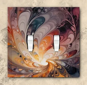 Abstract Art Decorative Switch Plate Cover with Beveled Edges- Warm Orange Brown Acrylic Pour Artwork
