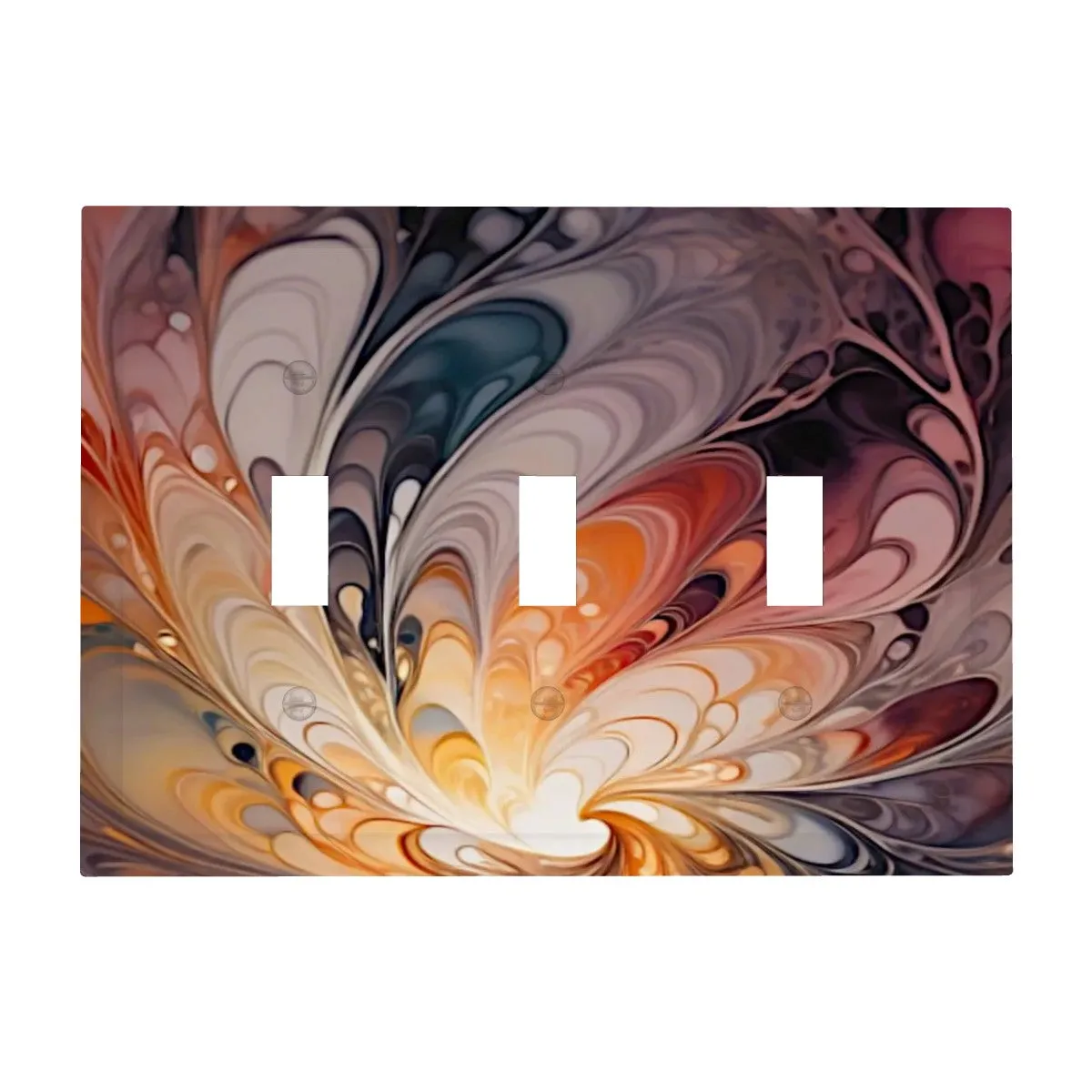 Abstract Art Decorative Switch Plate Cover with Beveled Edges- Warm Orange Brown Acrylic Pour Artwork