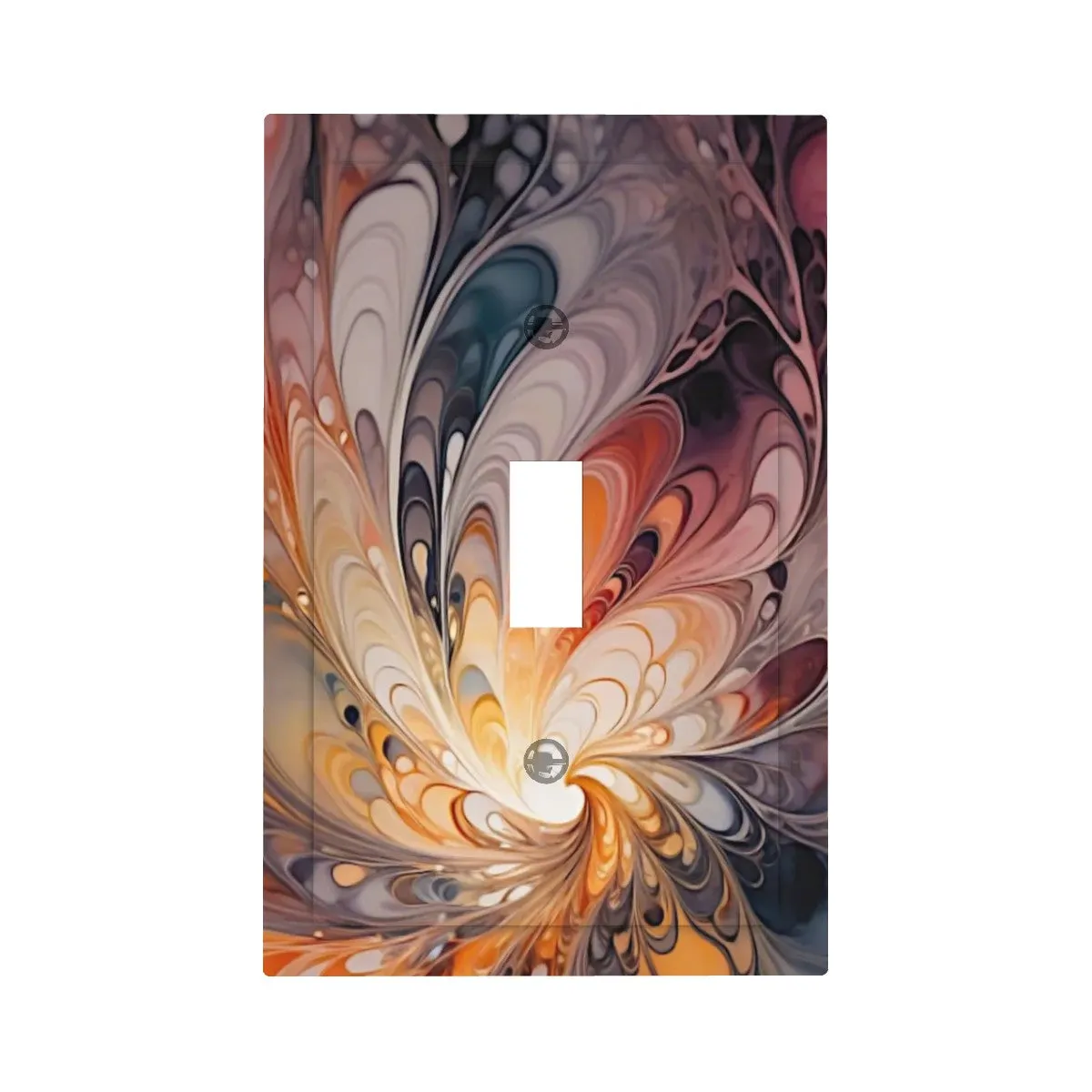 Abstract Art Decorative Switch Plate Cover with Beveled Edges- Warm Orange Brown Acrylic Pour Artwork