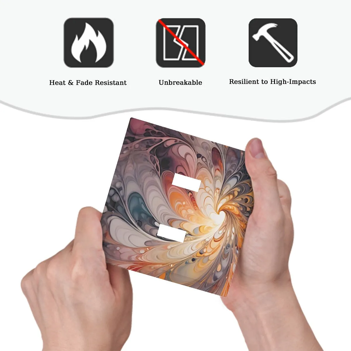 Abstract Art Decorative Switch Plate Cover with Beveled Edges- Warm Orange Brown Acrylic Pour Artwork