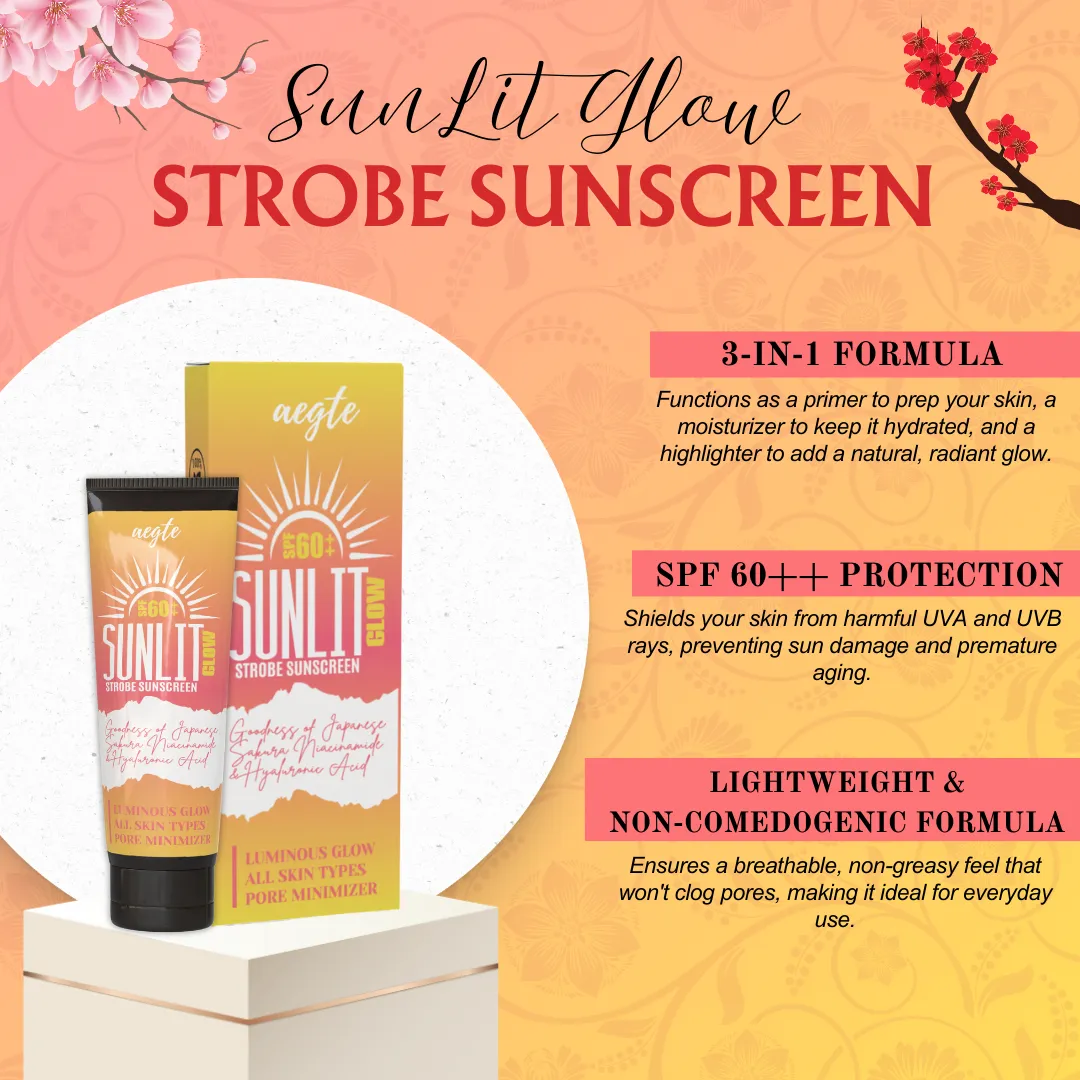 Aegte Sunlit Glow Strobe Sunscreen SPF 60   (Moisturizer   Highlighter) 30gm