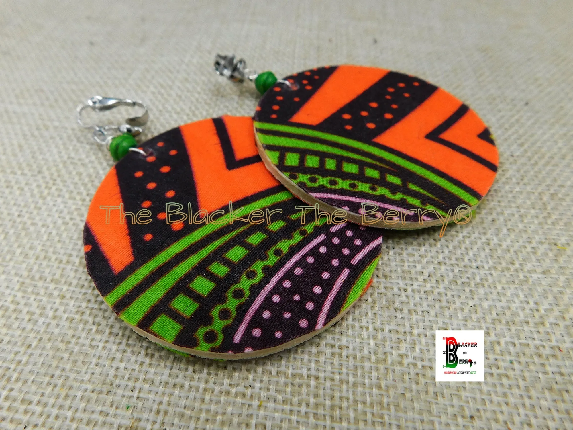 African Clip On Earrings Ankara Jewelry Black White Cowrie Beaded Handmade Black Owned