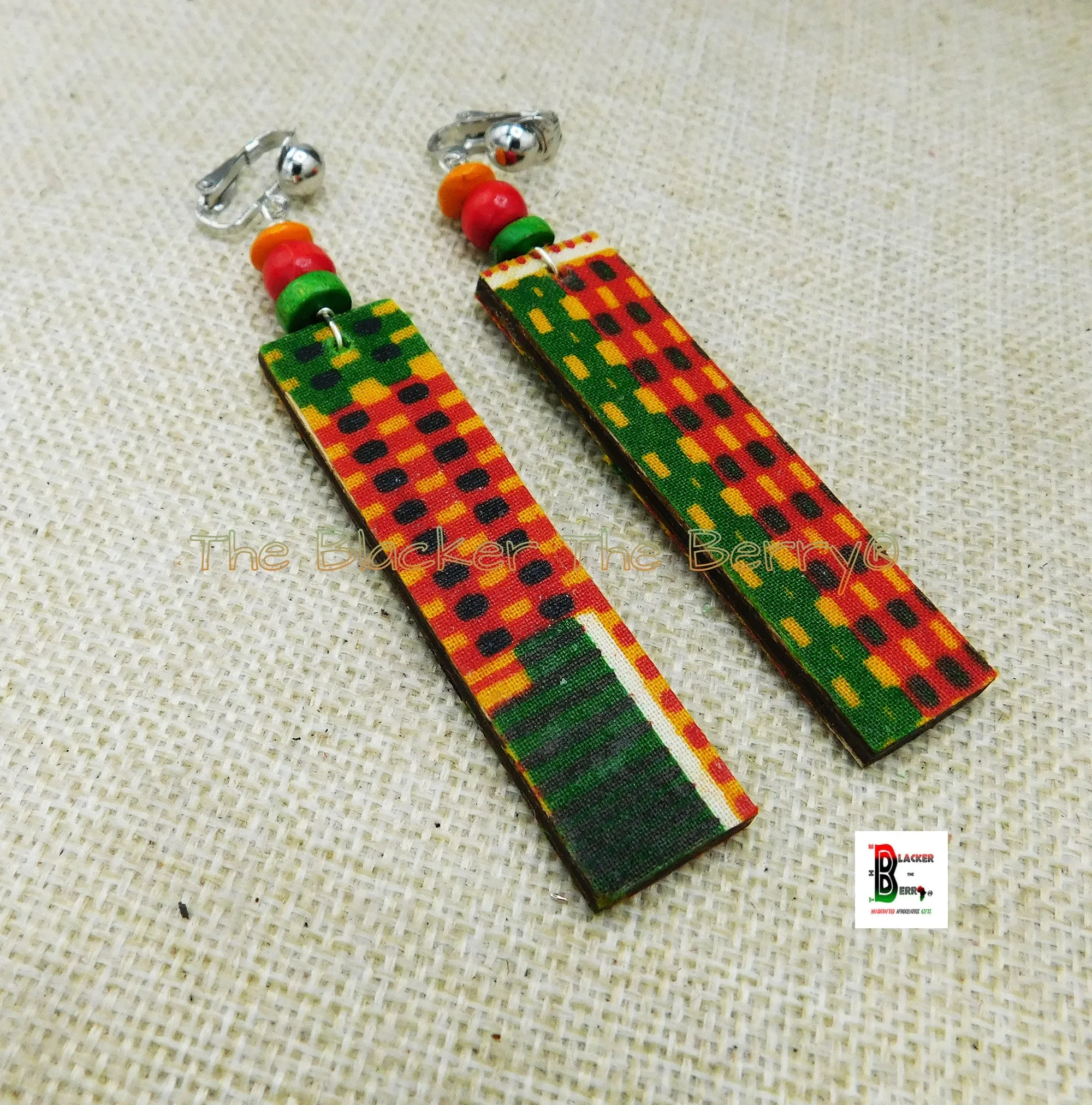 African Kente Clip On Earrings Handmade Jewelry Ankara Black Owned