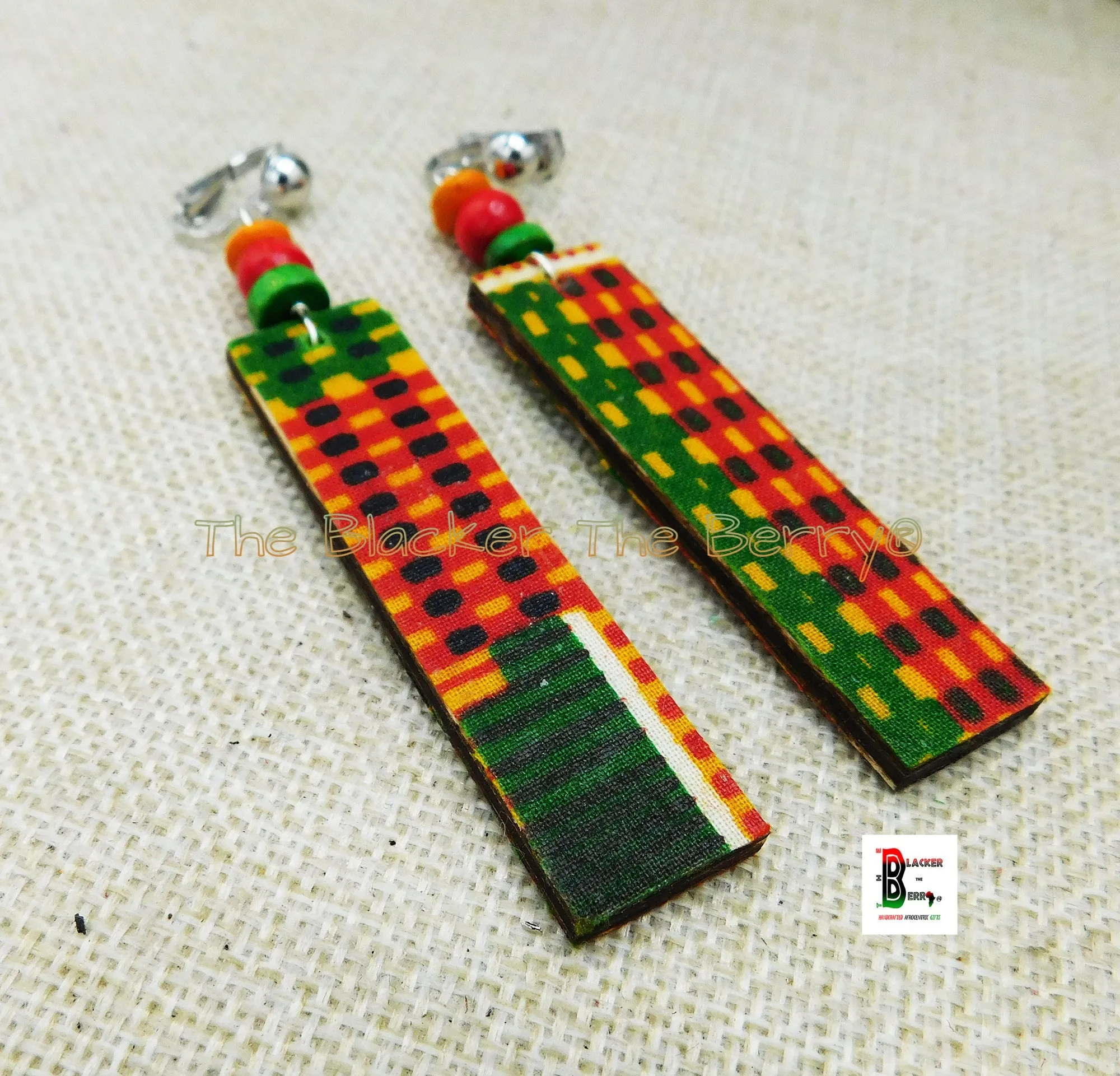 African Kente Clip On Earrings Handmade Jewelry Ankara Black Owned