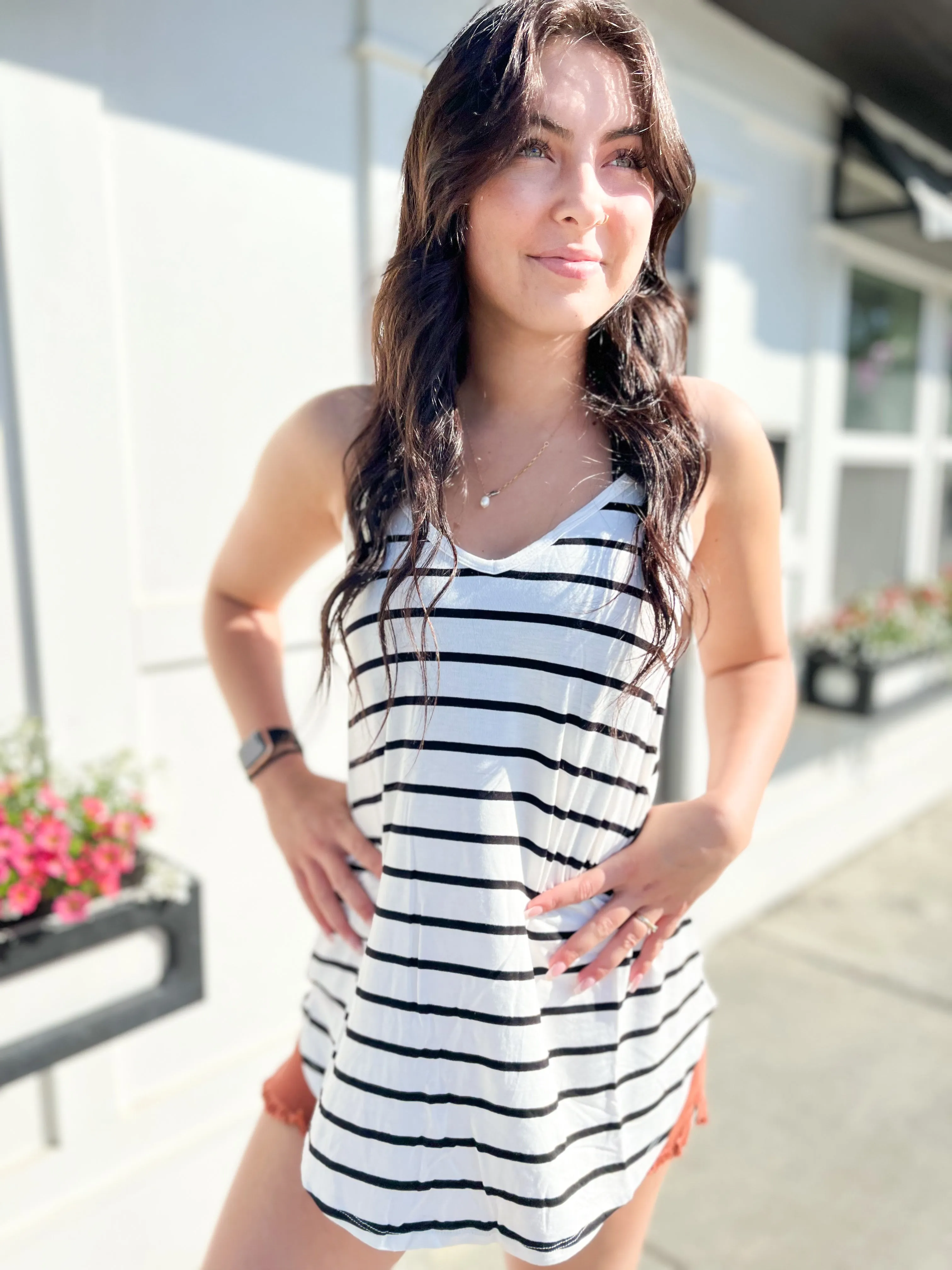 Alexa Striped Tank- Ivory/BLK