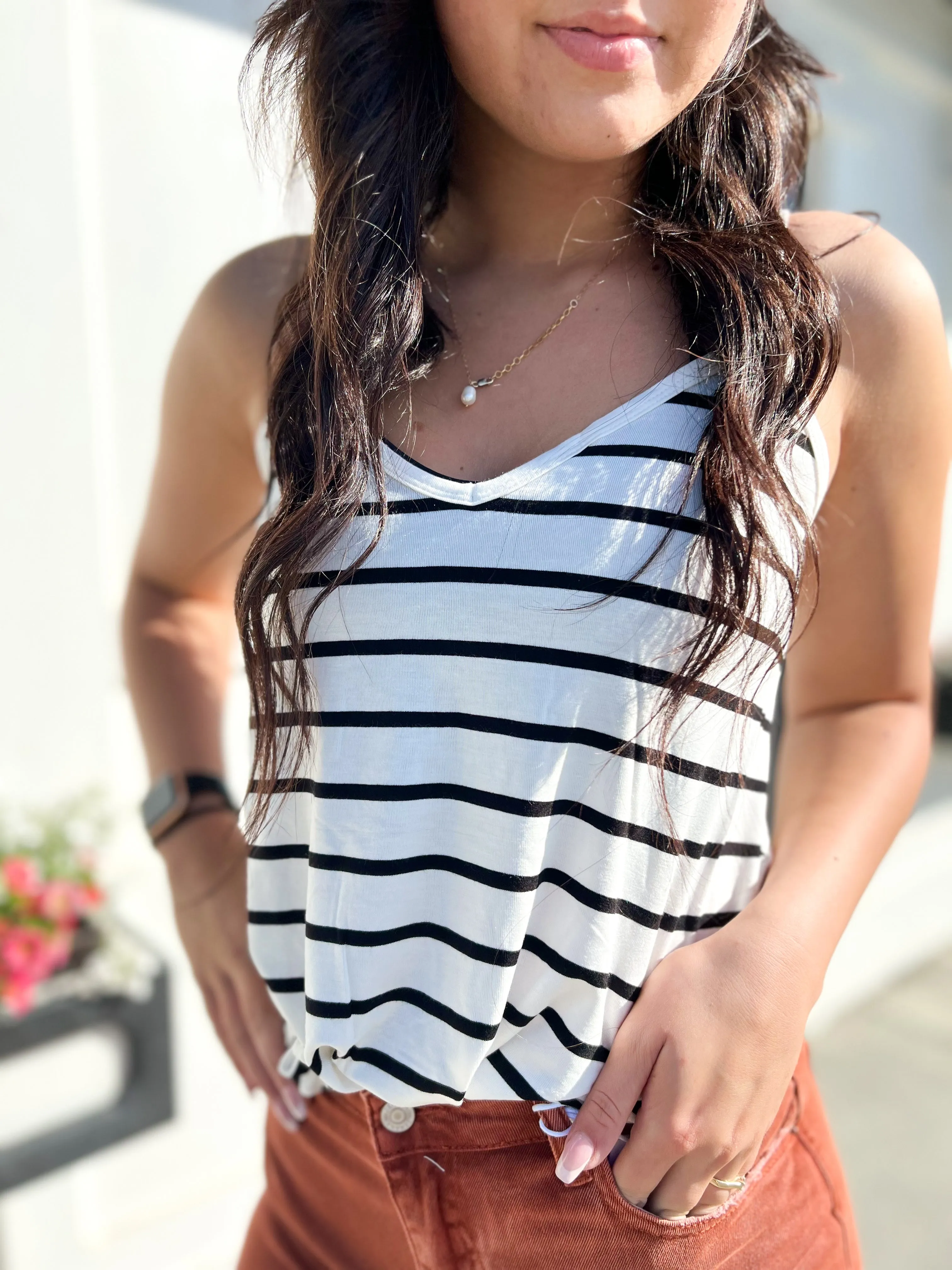 Alexa Striped Tank- Ivory/BLK