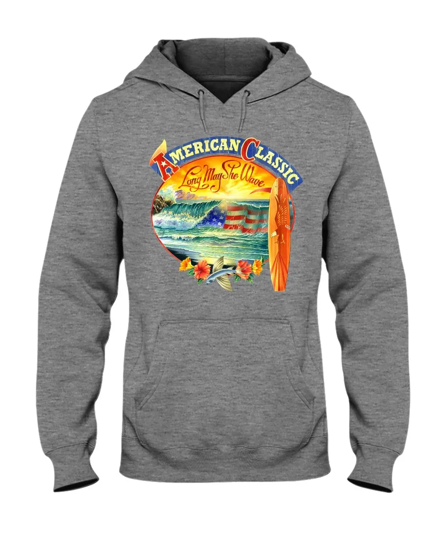 American Classic Longboard Patriotic Ocean Surfing Hoodie