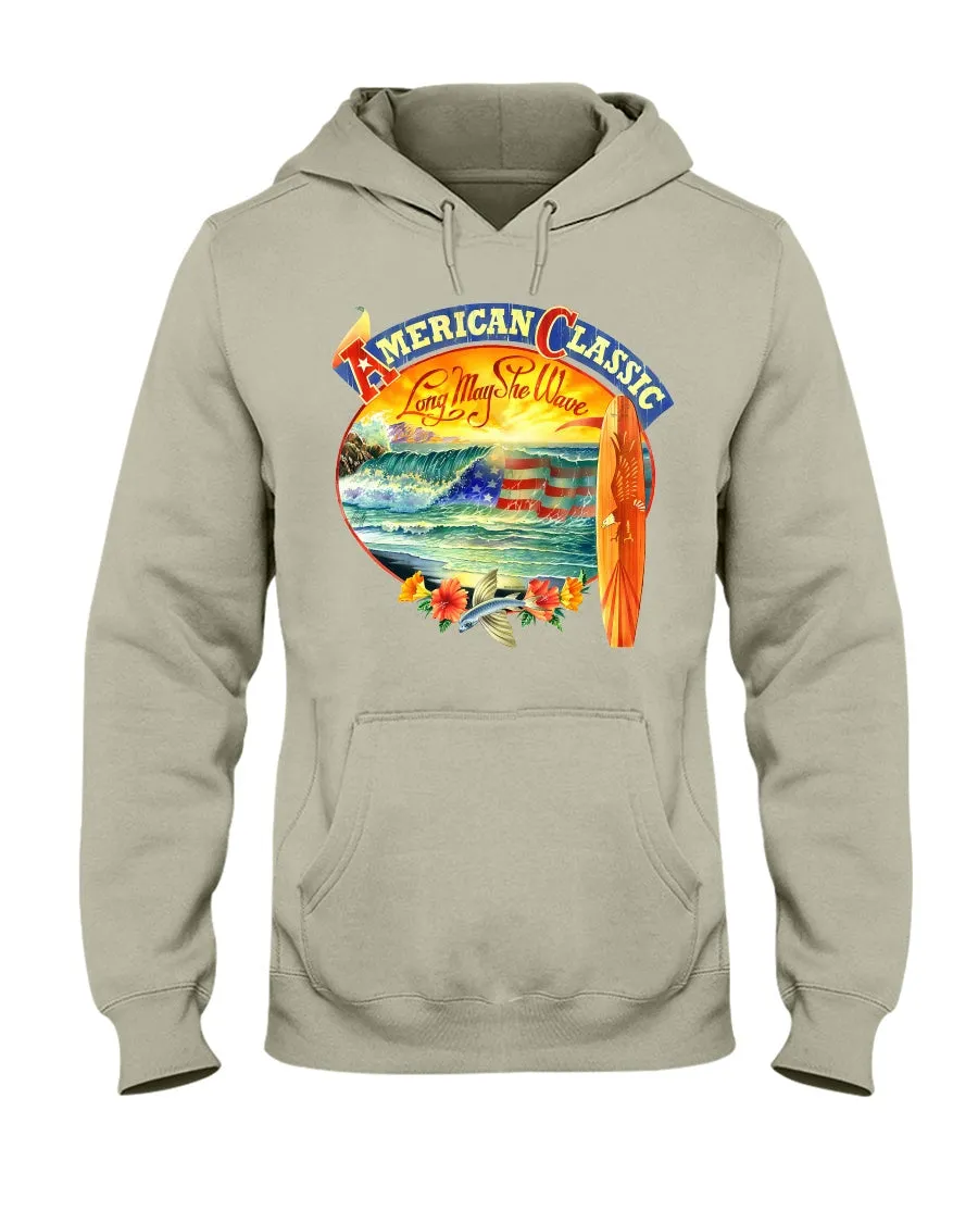 American Classic Longboard Patriotic Ocean Surfing Hoodie