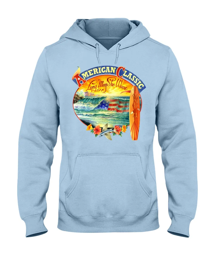 American Classic Longboard Patriotic Ocean Surfing Hoodie