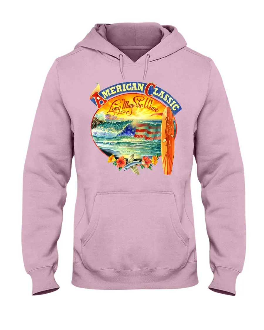 American Classic Longboard Patriotic Ocean Surfing Hoodie