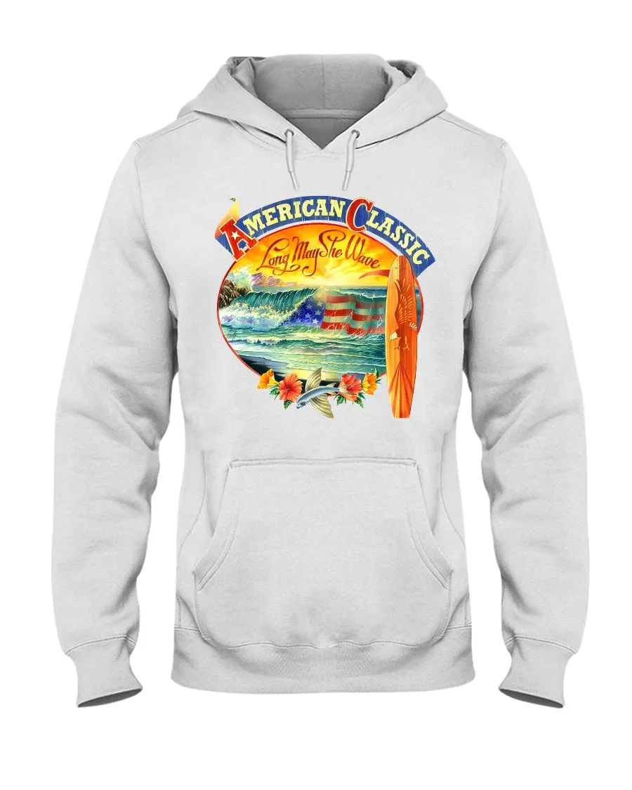 American Classic Longboard Patriotic Ocean Surfing Hoodie
