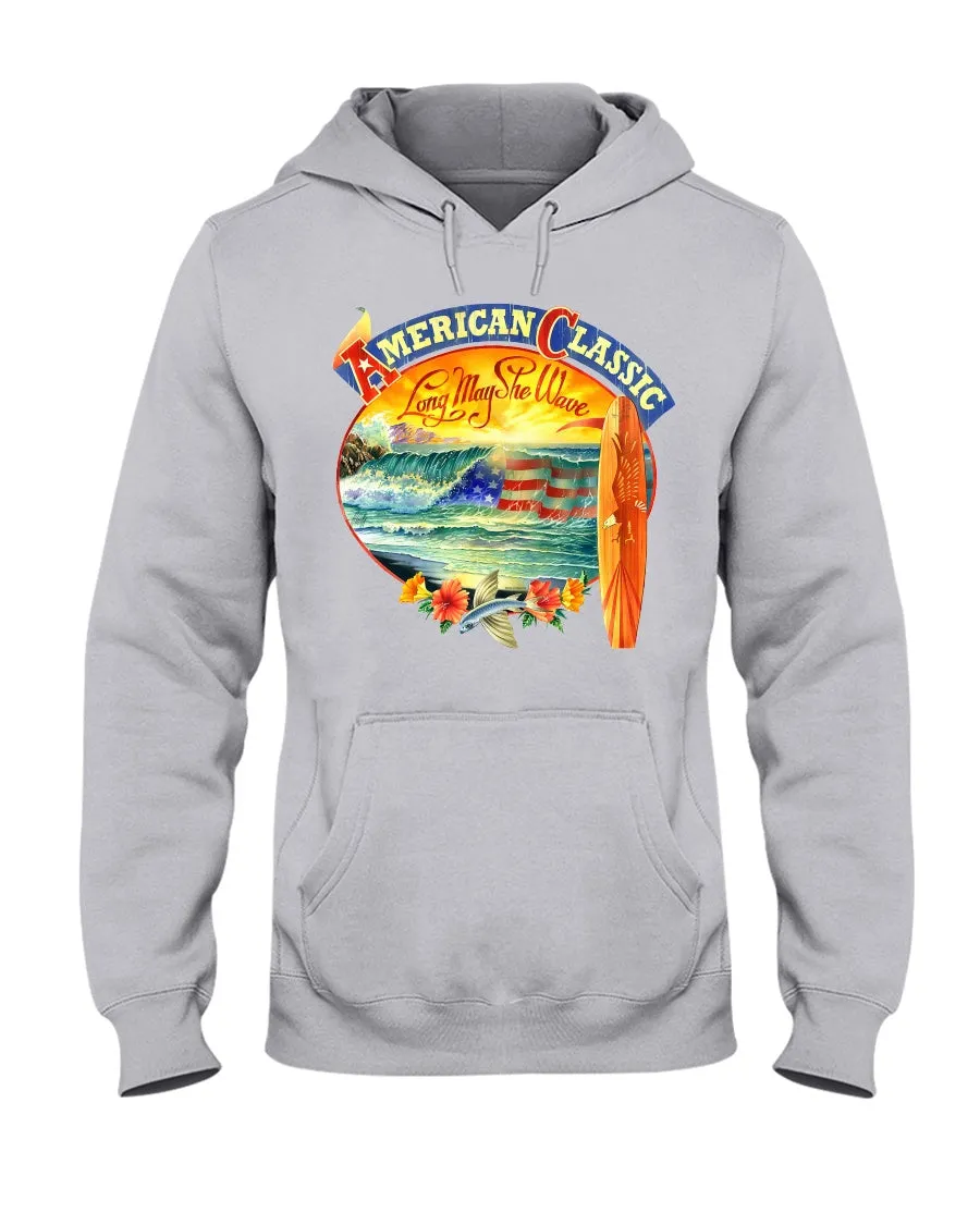 American Classic Longboard Patriotic Ocean Surfing Hoodie