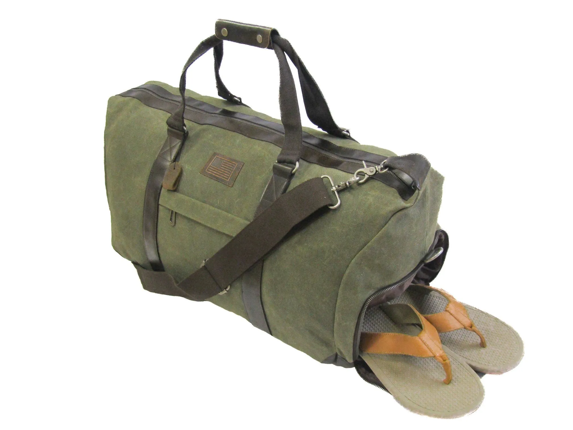 American Flag Waxed Canvas Weekender Bag.