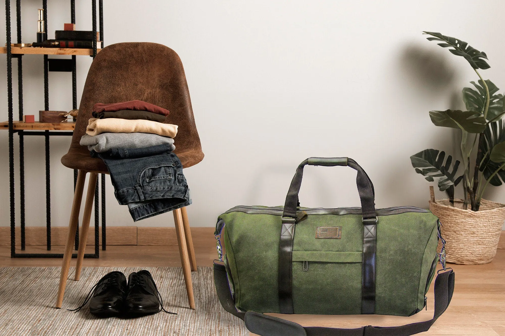 American Flag Waxed Canvas Weekender Bag.