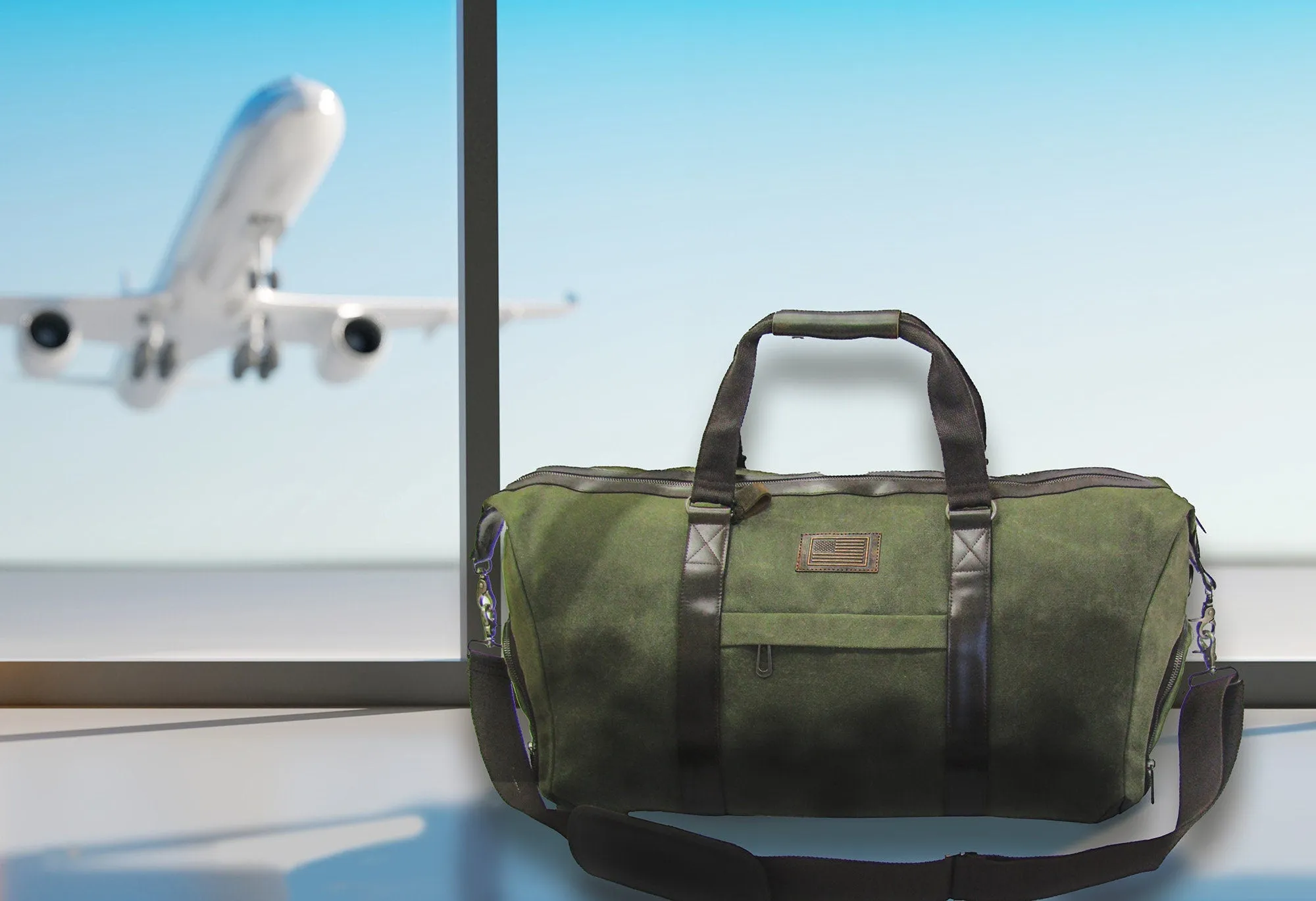 American Flag Waxed Canvas Weekender Bag.