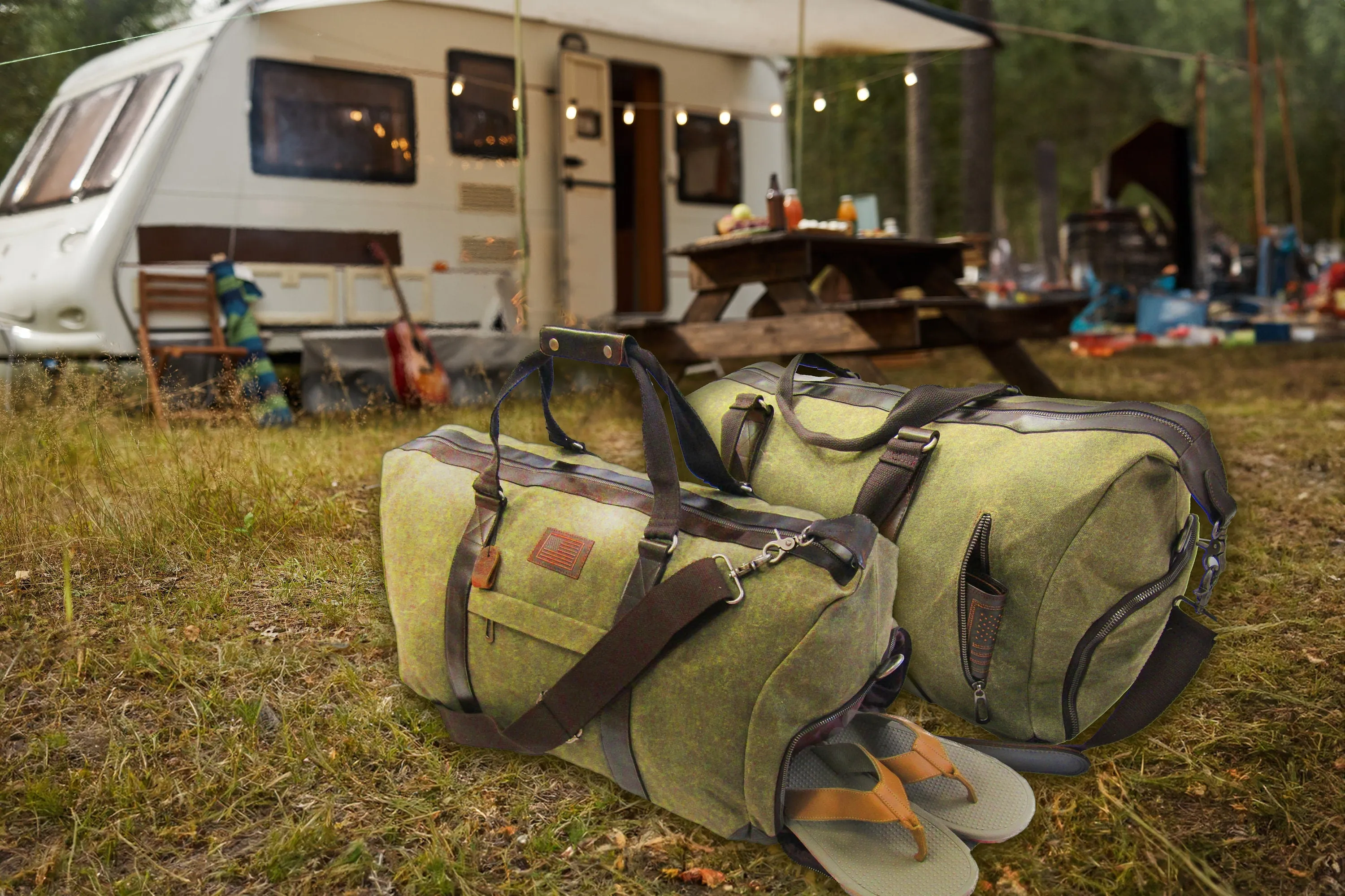 American Flag Waxed Canvas Weekender Bag.
