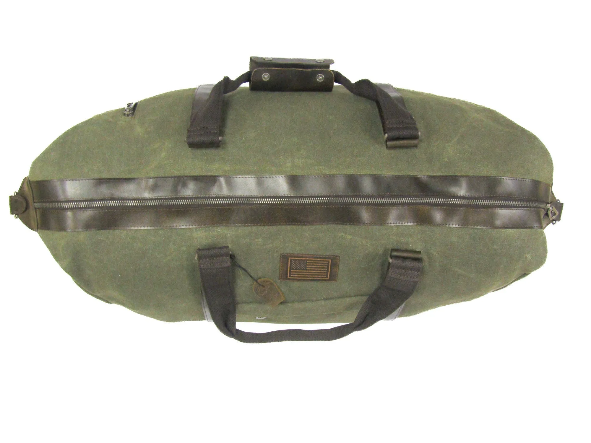 American Flag Waxed Canvas Weekender Bag.