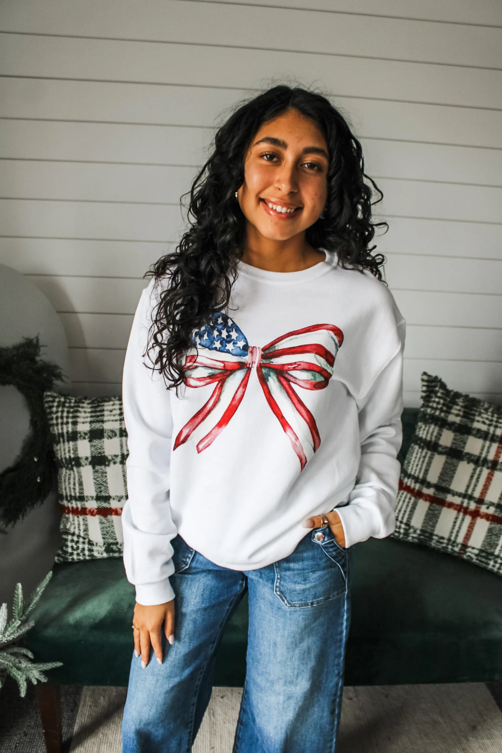Americana Bow Graphic Sweatshirt • White - FINAL SALE