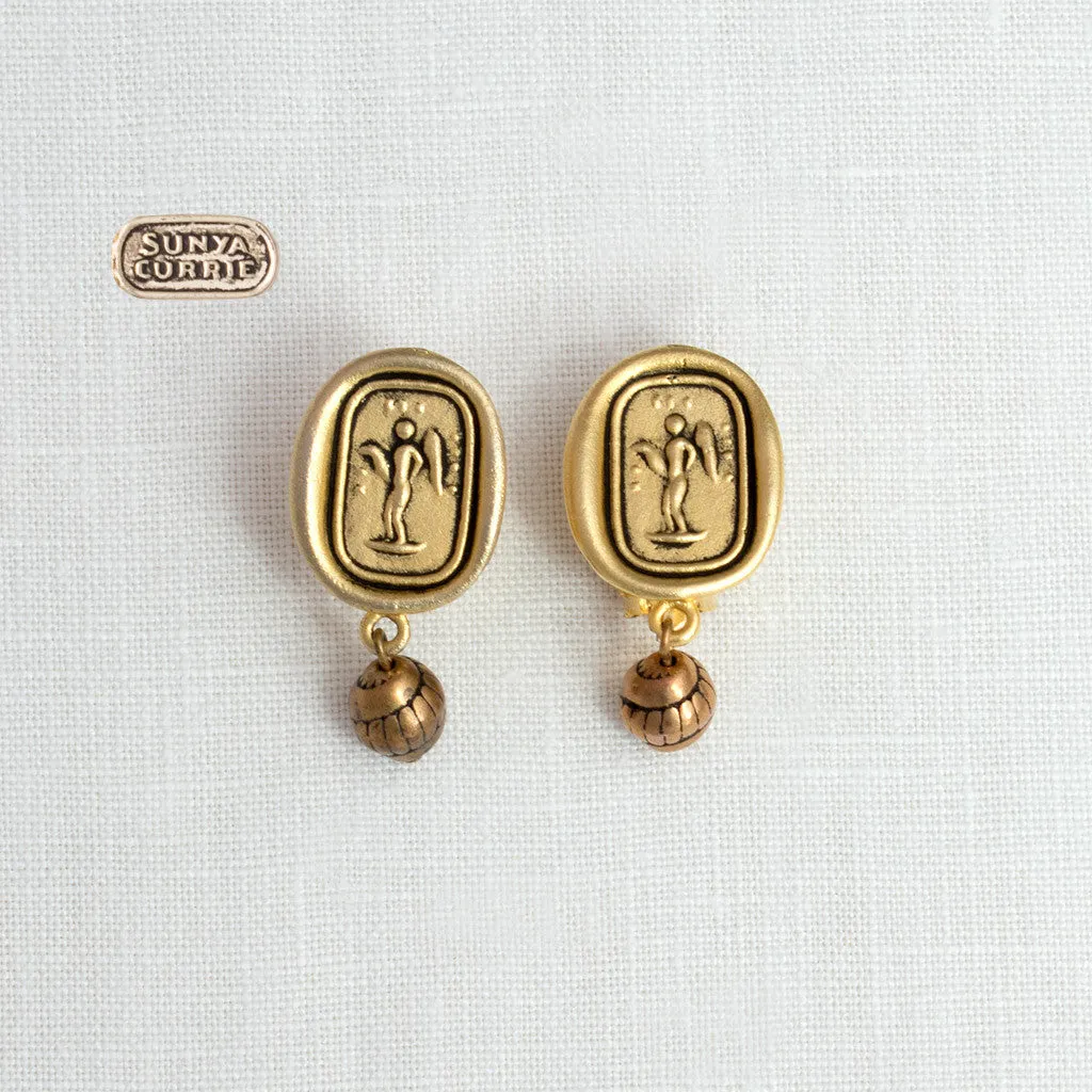 Angel Clip Earrings with Gold  Bead