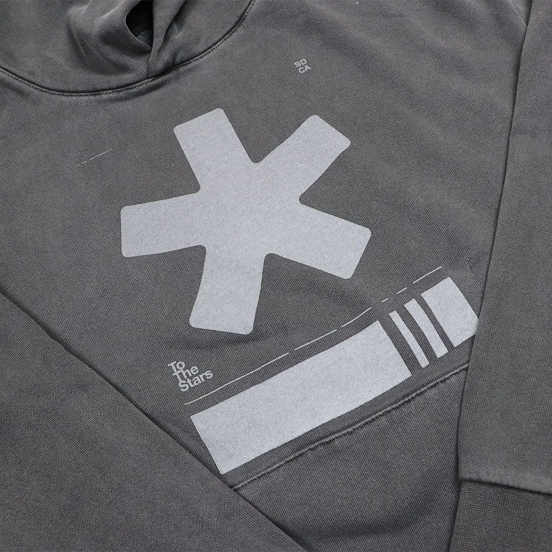 Asterisk Barcode Heavyweight Pullover Hoodie Metallic Pigment Black