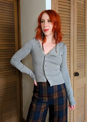 Audrey Grey Snap Front Ribbed Top