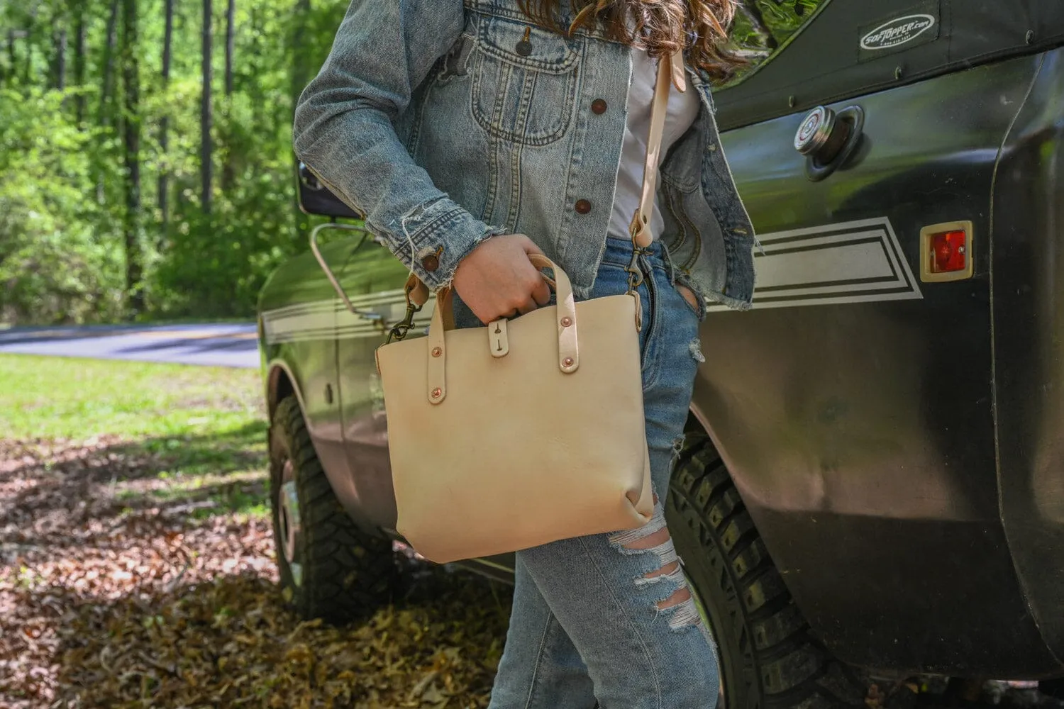 AVERY LEATHER TOTE BAG - MINI CROSSBODY - NATURAL VEG TAN